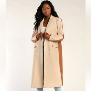 Lulus Double the Chic Cream & Brown Color Block Coat